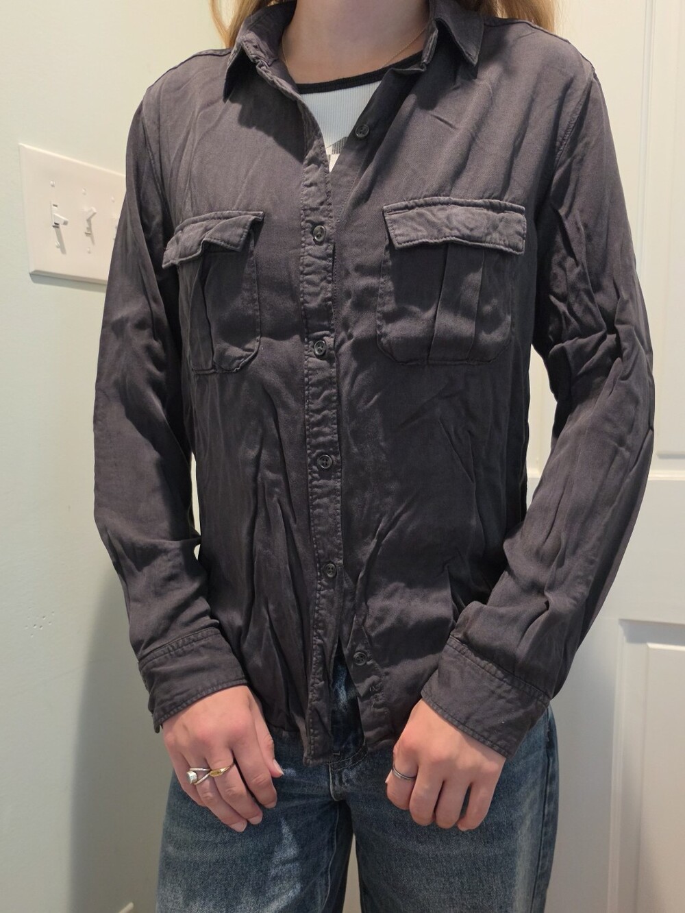 American Eagle Outfitters Charcoal Button-Up Utility Shirt Jacket